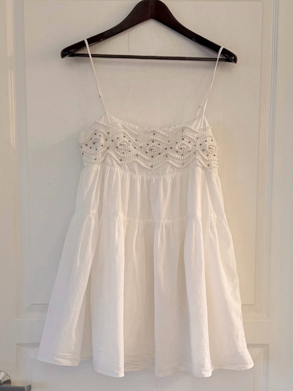 White Spaghetti Strap Eyelet Babydoll Dress